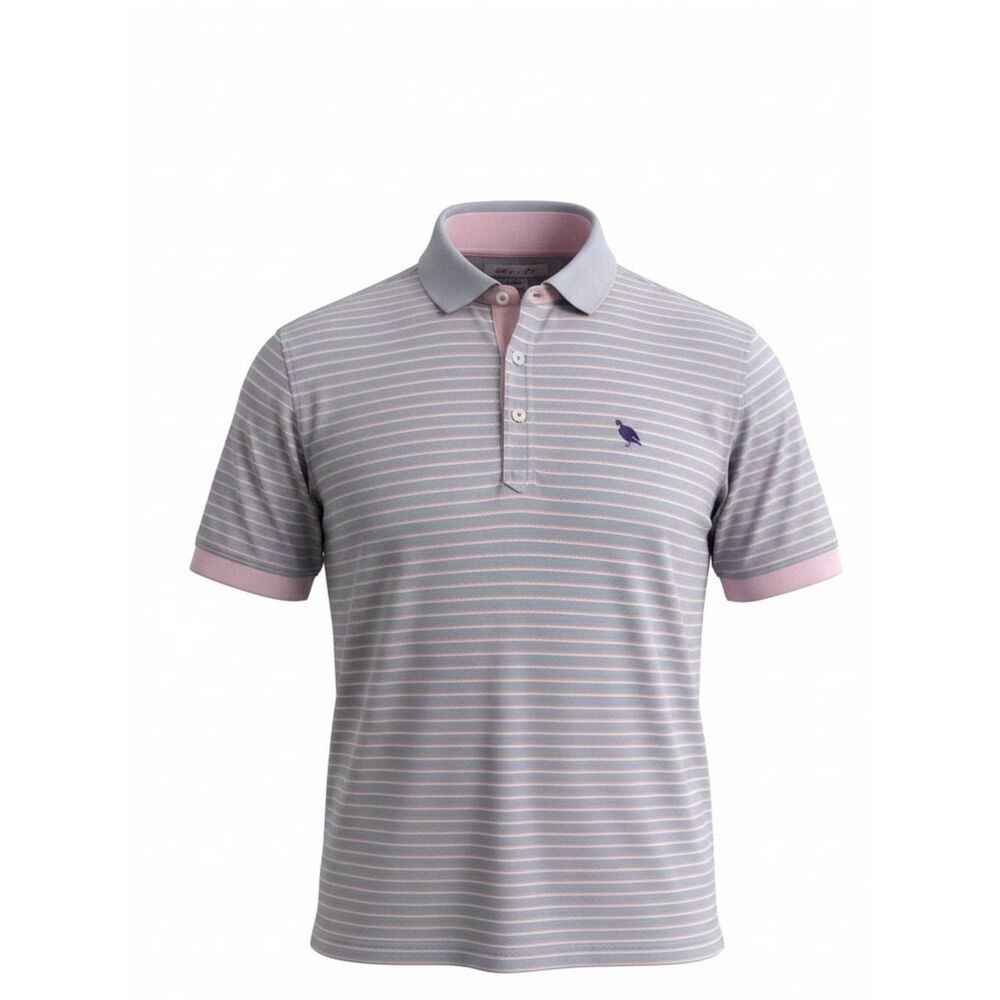 Johnnie-O Men's Striped Polo Shirt in Lavender and Pink size XL
